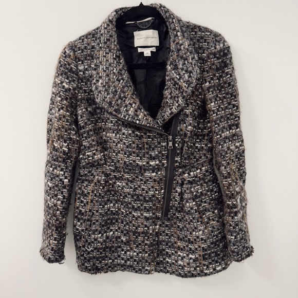 Banana Republic Italian Wool Bouclé Moto Jacket Tweed Coat - Picture 7 of 17